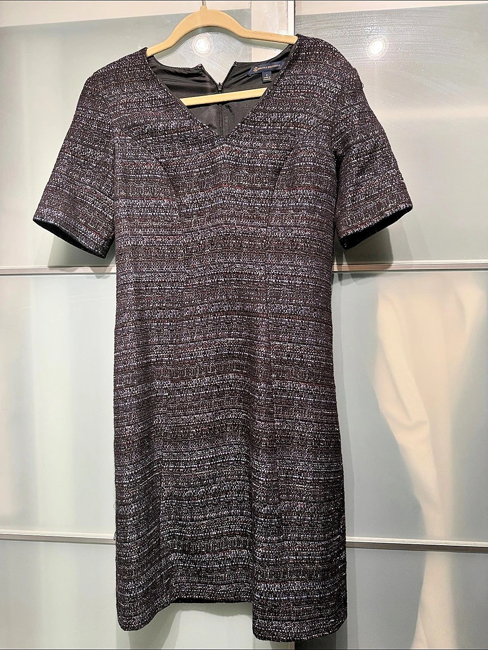 Brooks Brothers Textured Tweed shift Dress in Navy & Multicolor Size 2 Like New